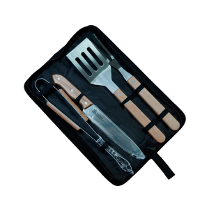 Kit Churrasco 4 peças - Cabo Madeira